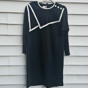 Vintage 70s Mod Black White Dress Size 14 ILGWU Union Made USA Geometric